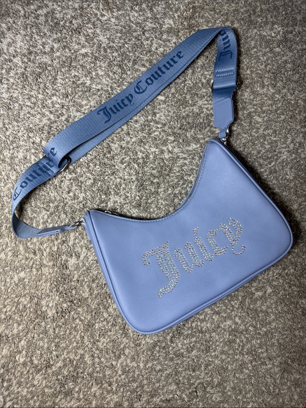 Juicy Couture soft Blue Shoulder Bag with Crystal Juicy Logo length 11, W2.5, H8